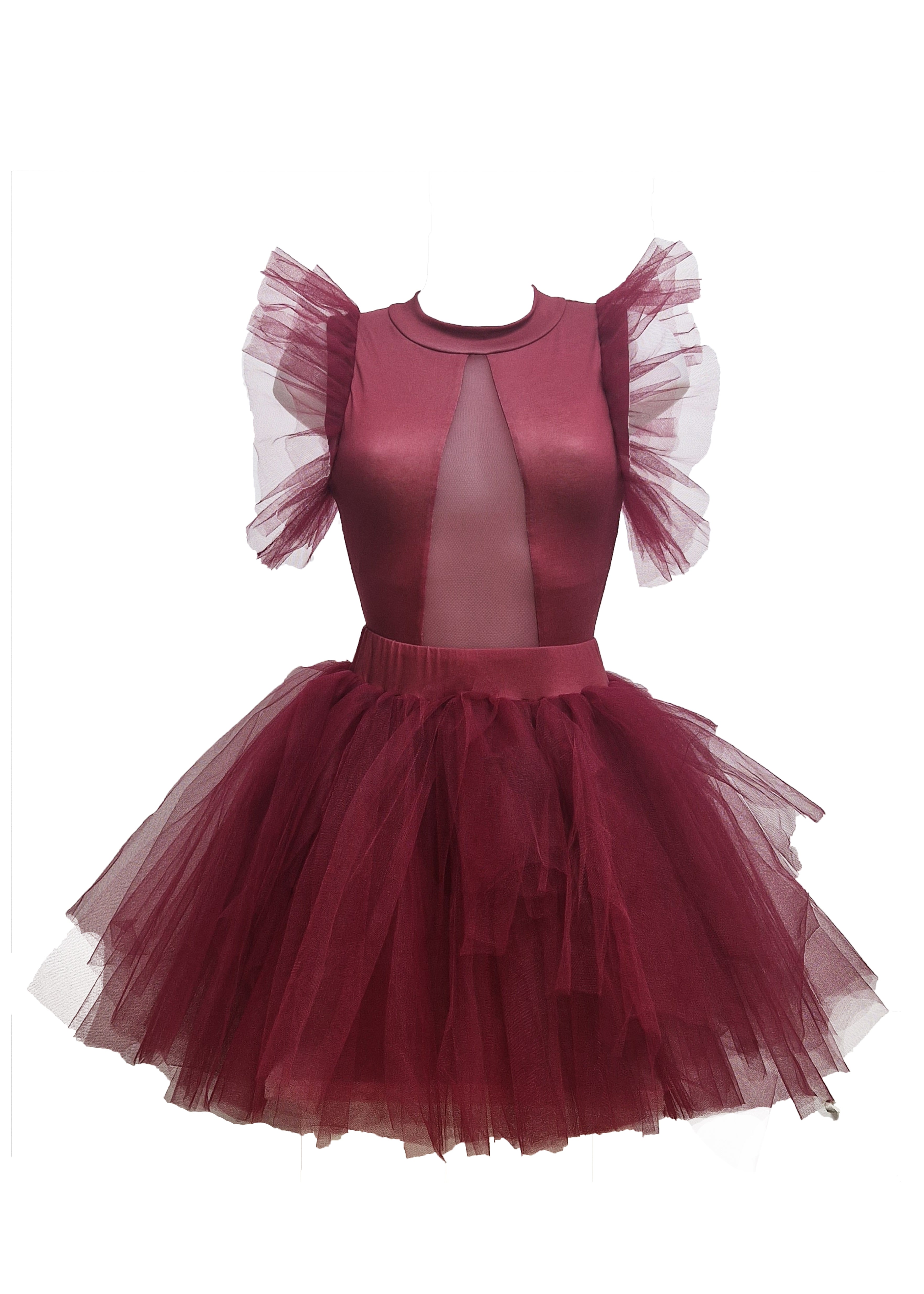 Athina Short Dress - Burgundy Red