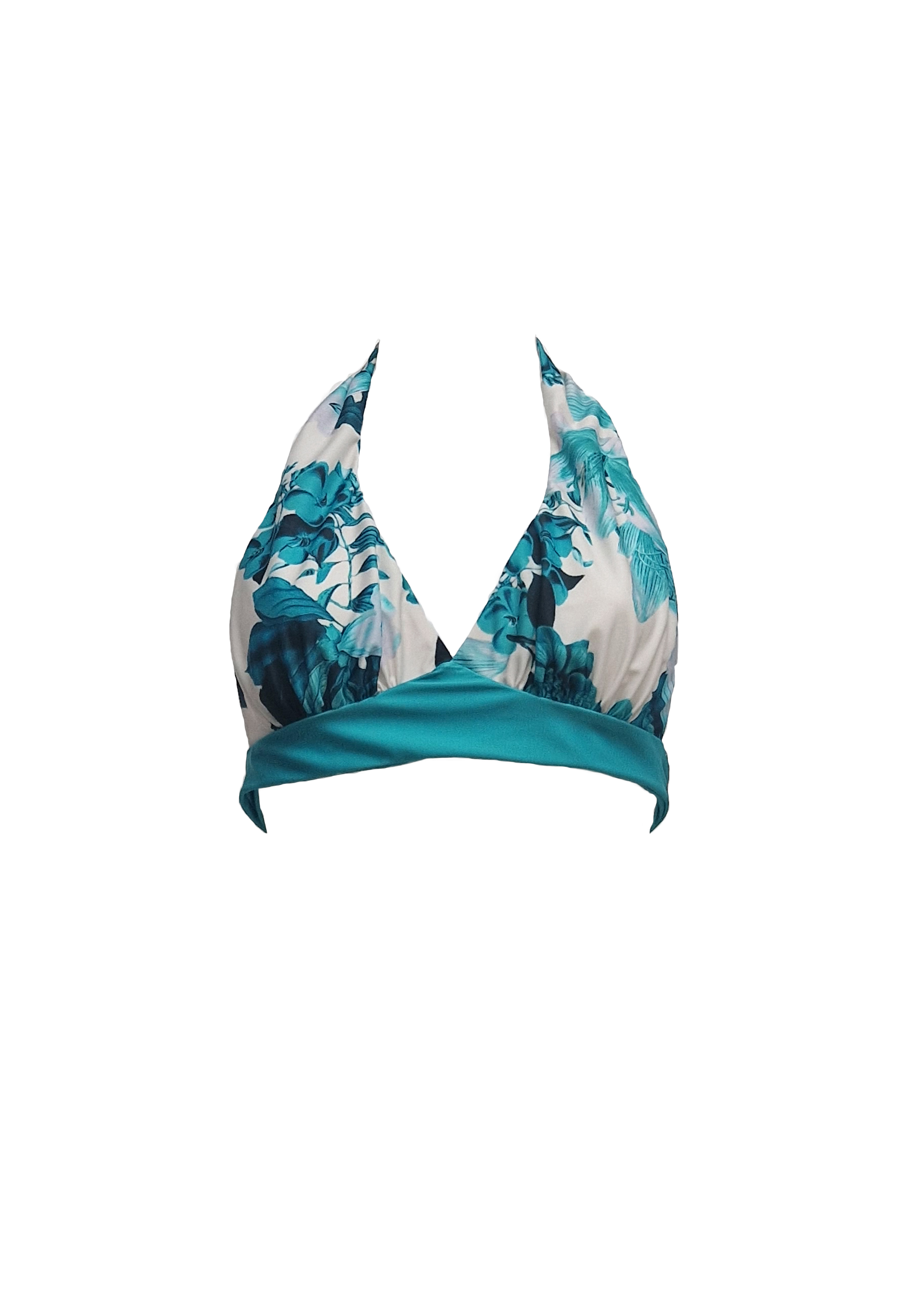 Rosa Bikini - Royal-Cyan Flowers & Cyan Straps - Top