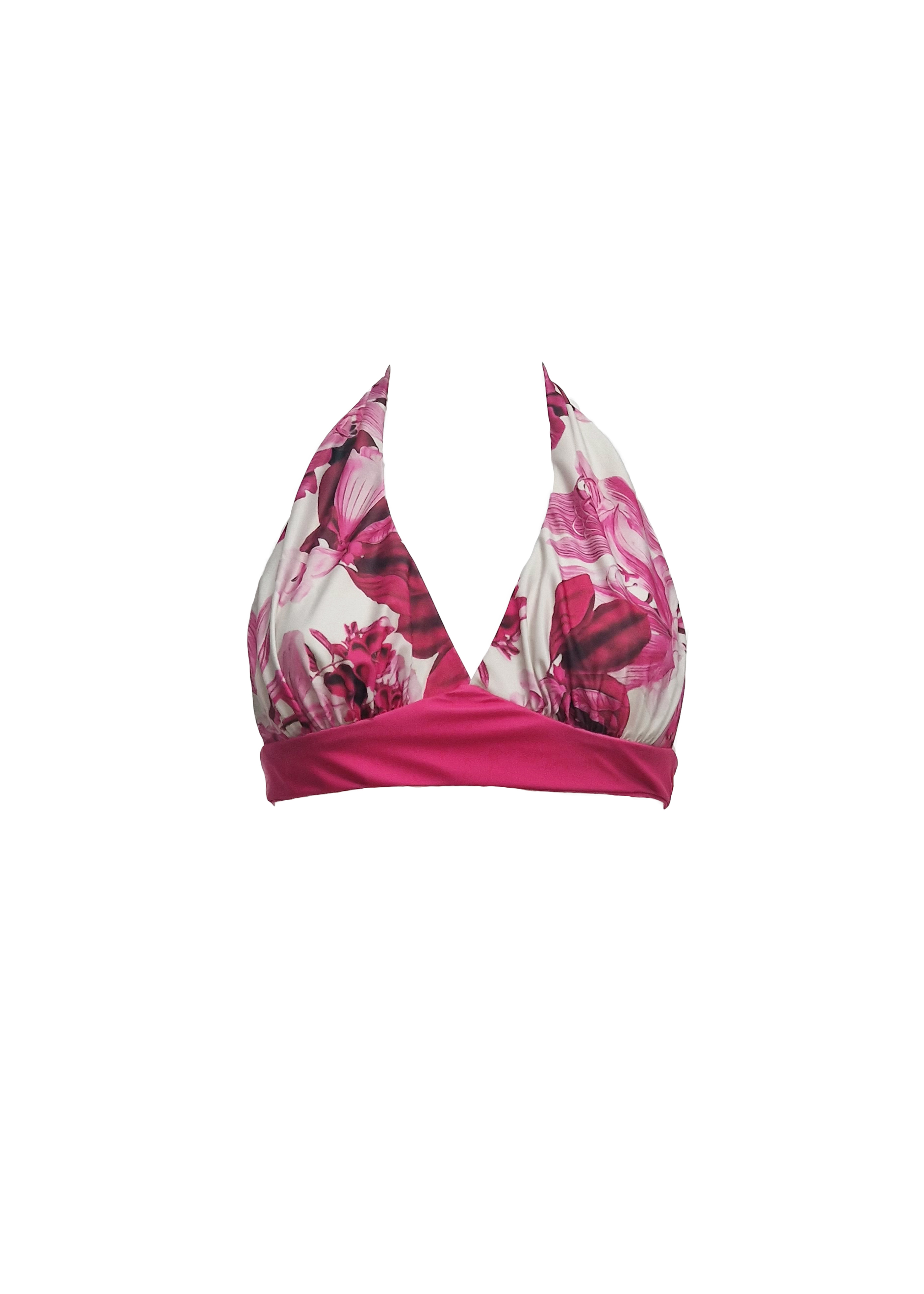 Rosa Bikini - Royal-Fuchsia Flowers & Fuchsia Straps - Top