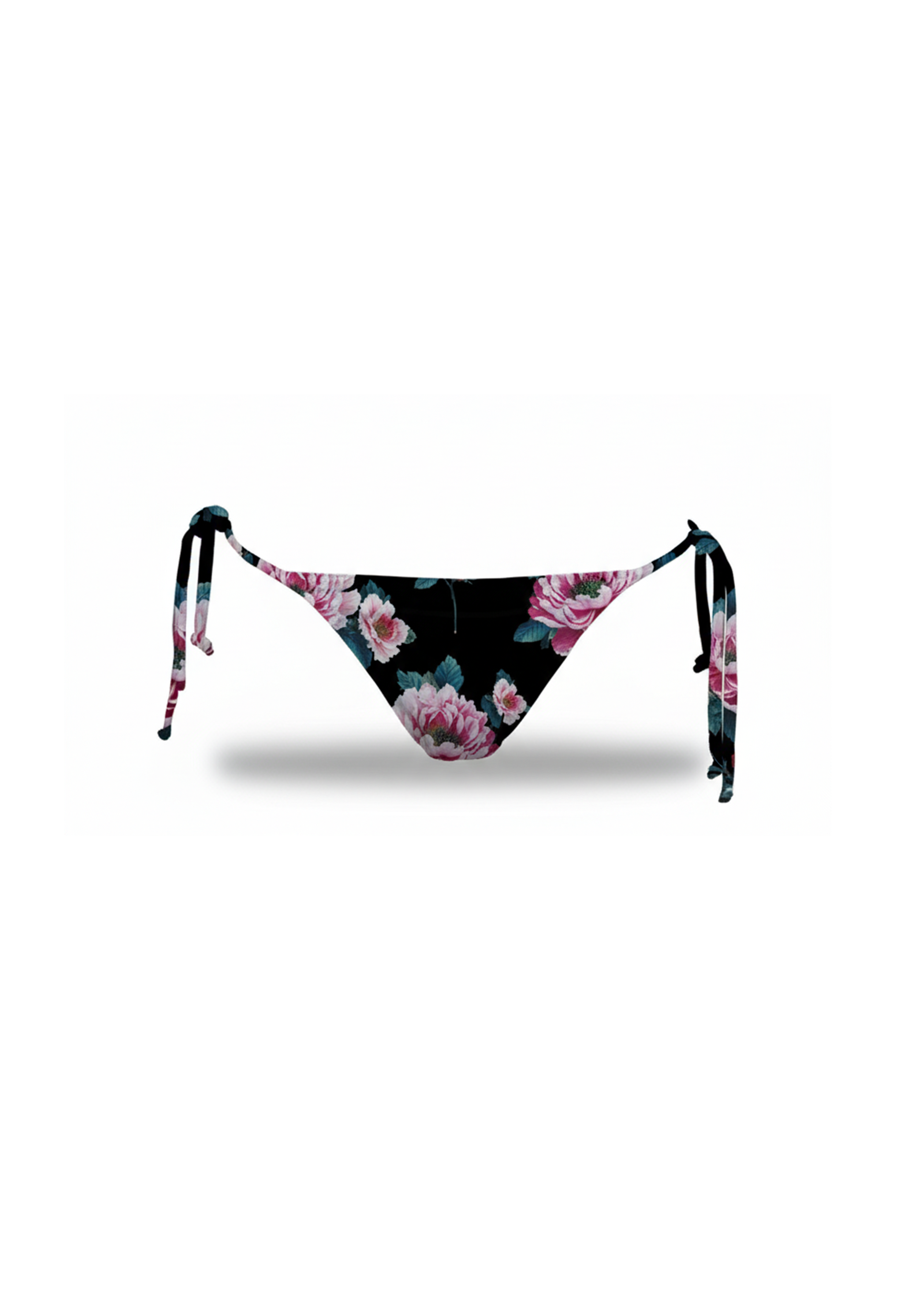 Brigitte Bikini - Pink Roses on Black - Bot