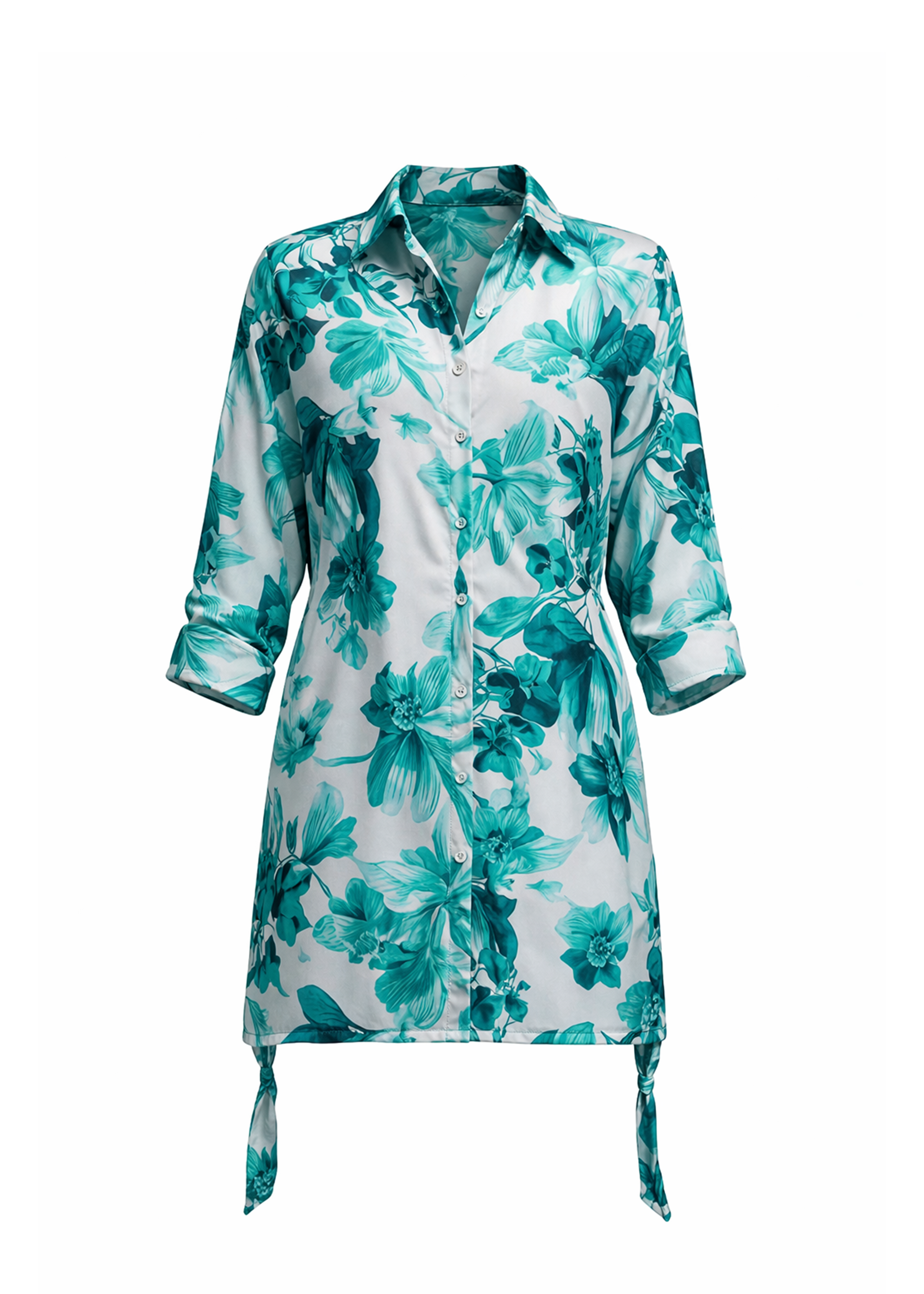 Nancy Beach Shirt - Royal-Cyan Flowers