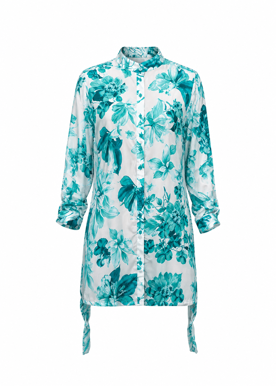Nancy Beach Shirt - Royal-Cyan Flowers