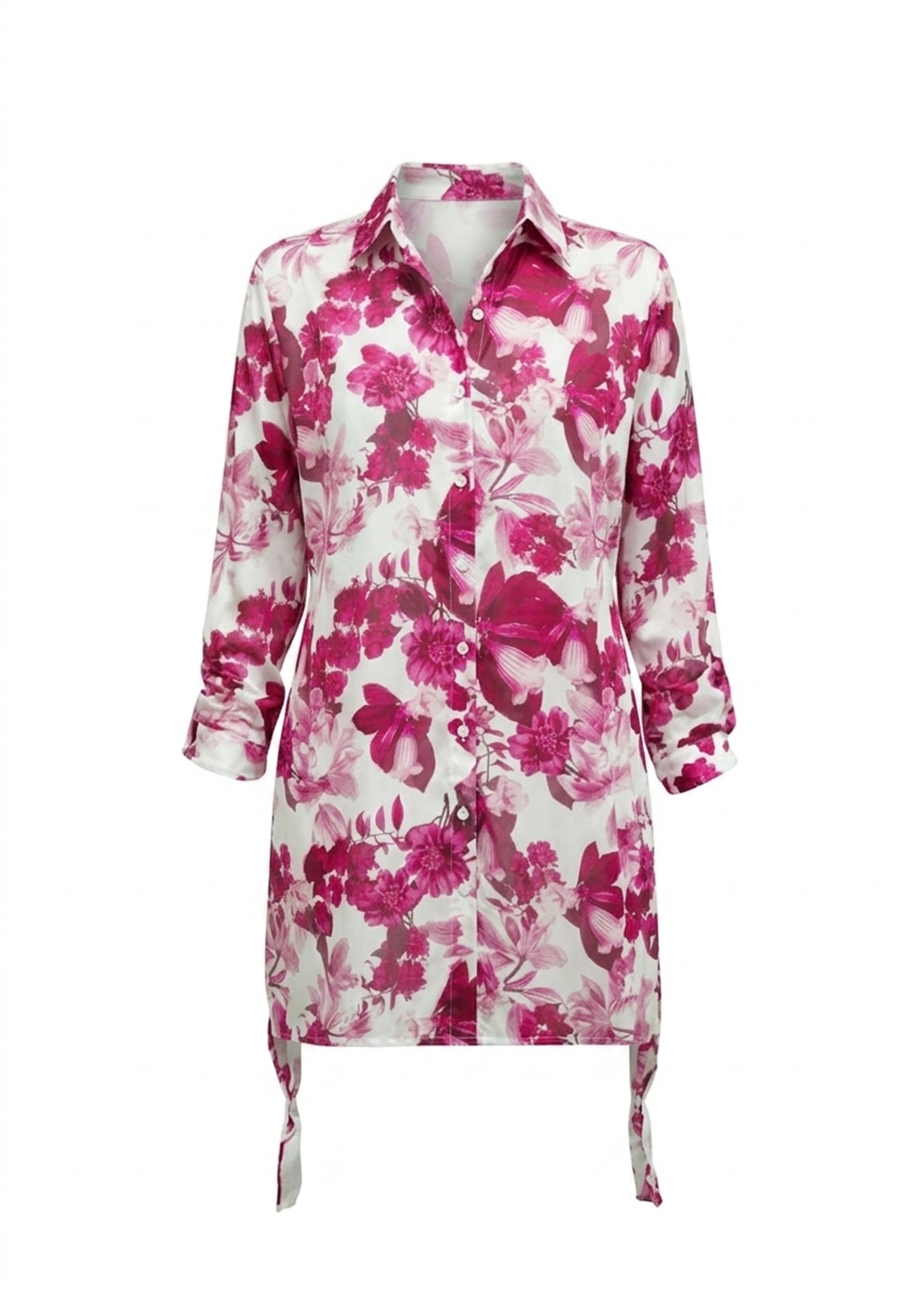 Nancy Beach Shirt - Royal-Fuchsia Flowers