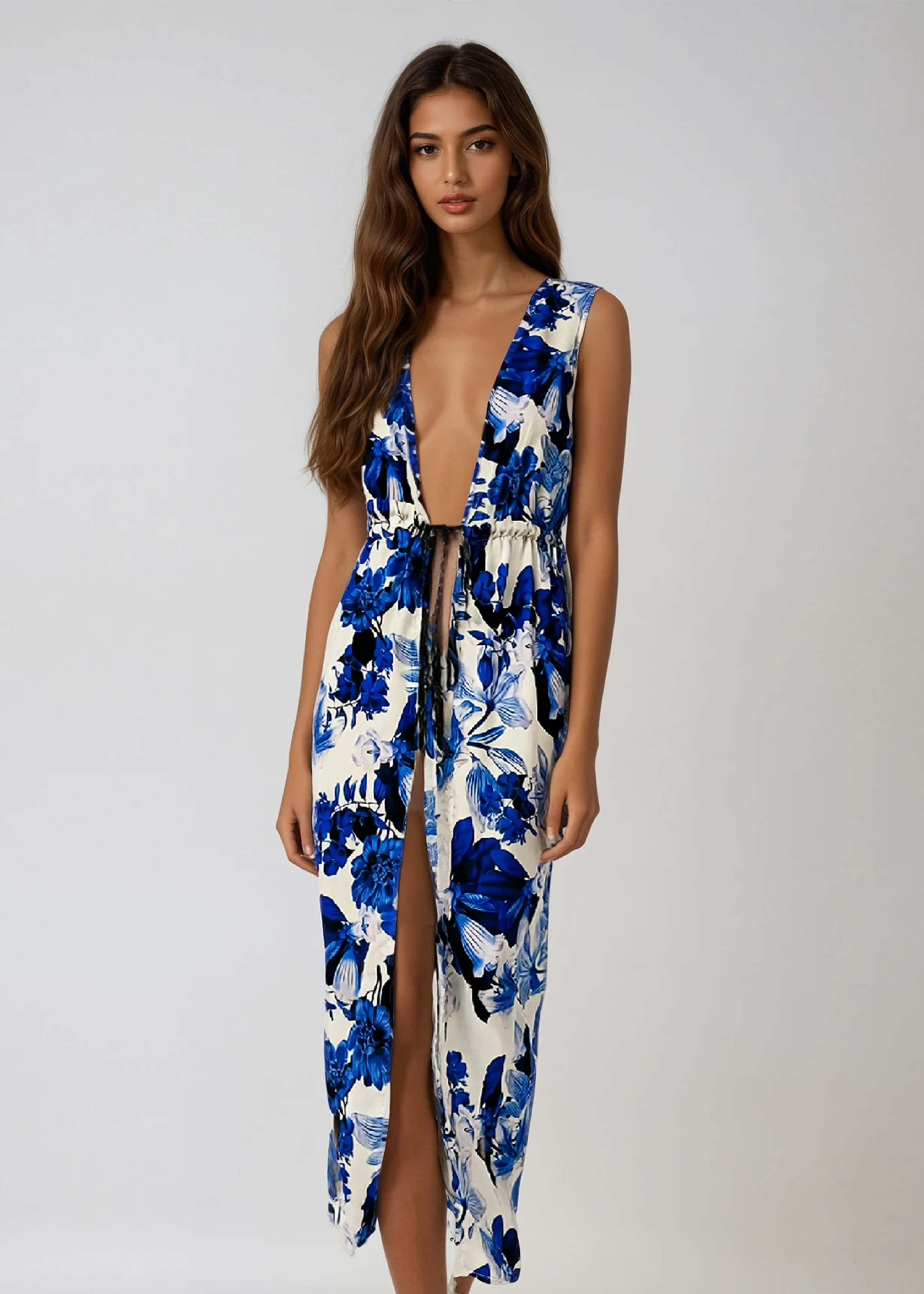Anastasia Beach Dress - Royal Blue Flowers
