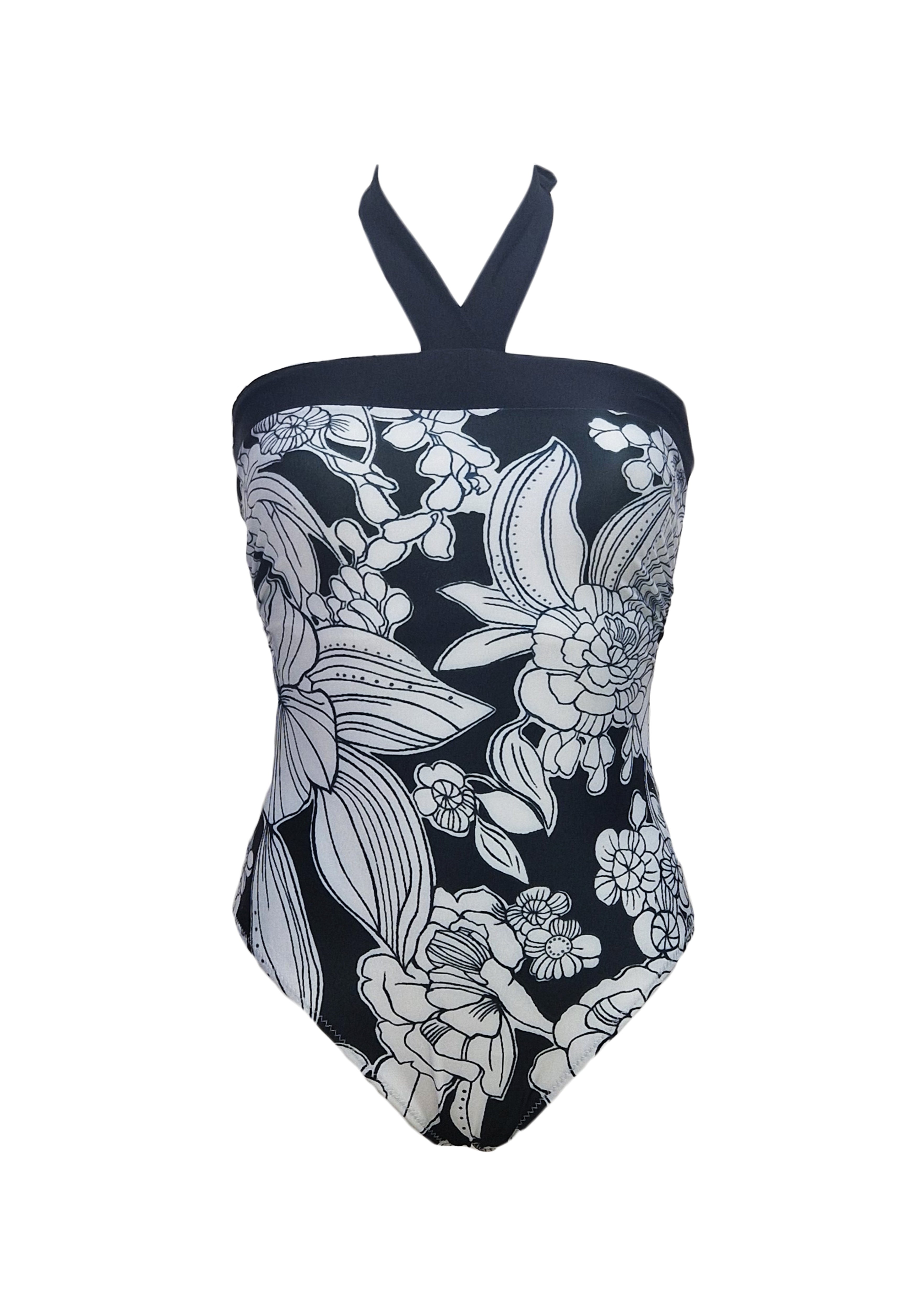 Evelyn One piece - Black Emily Floral & Black Straps