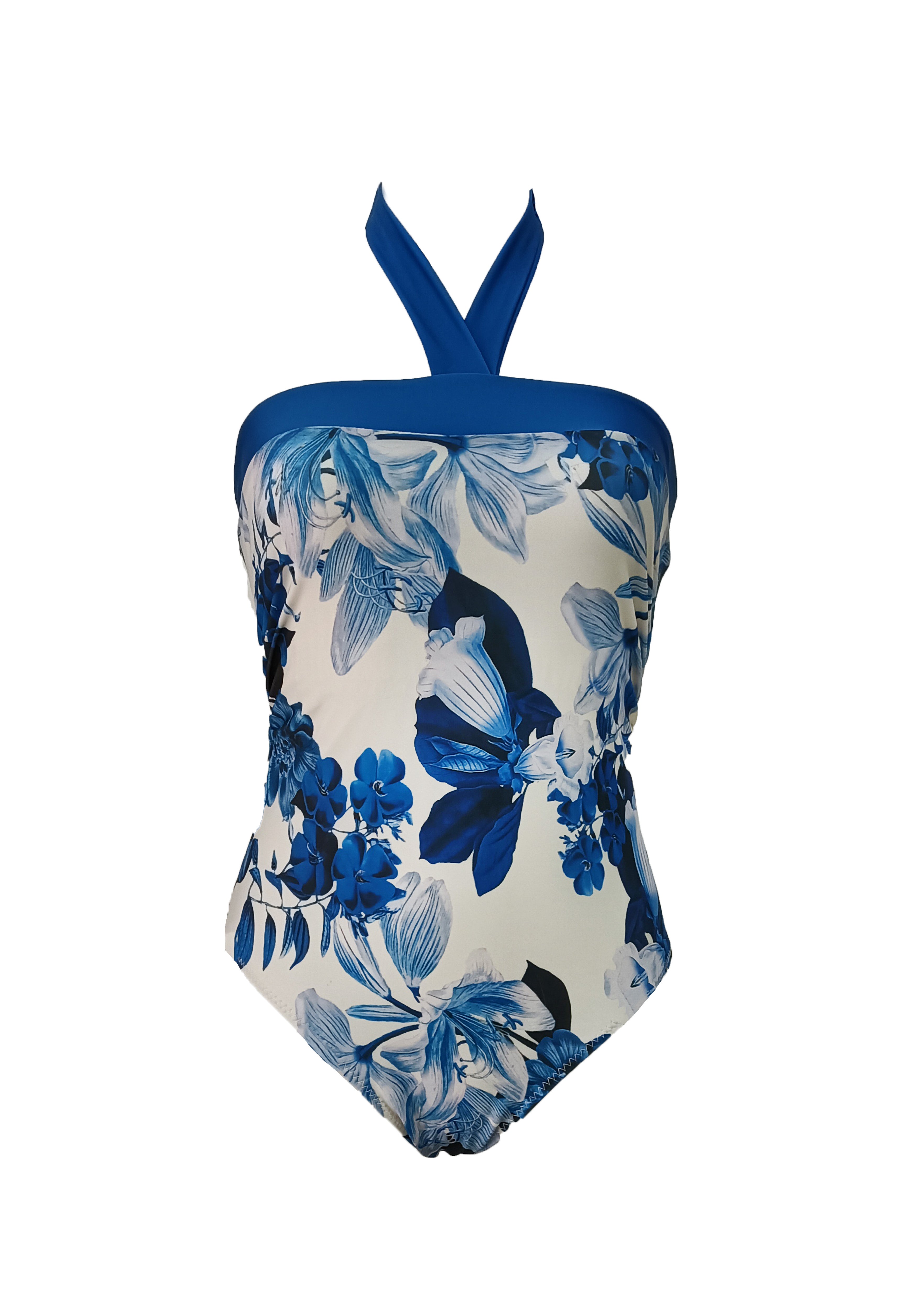 Evelyn One piece - Royal-Blue Flowers & Blue Straps