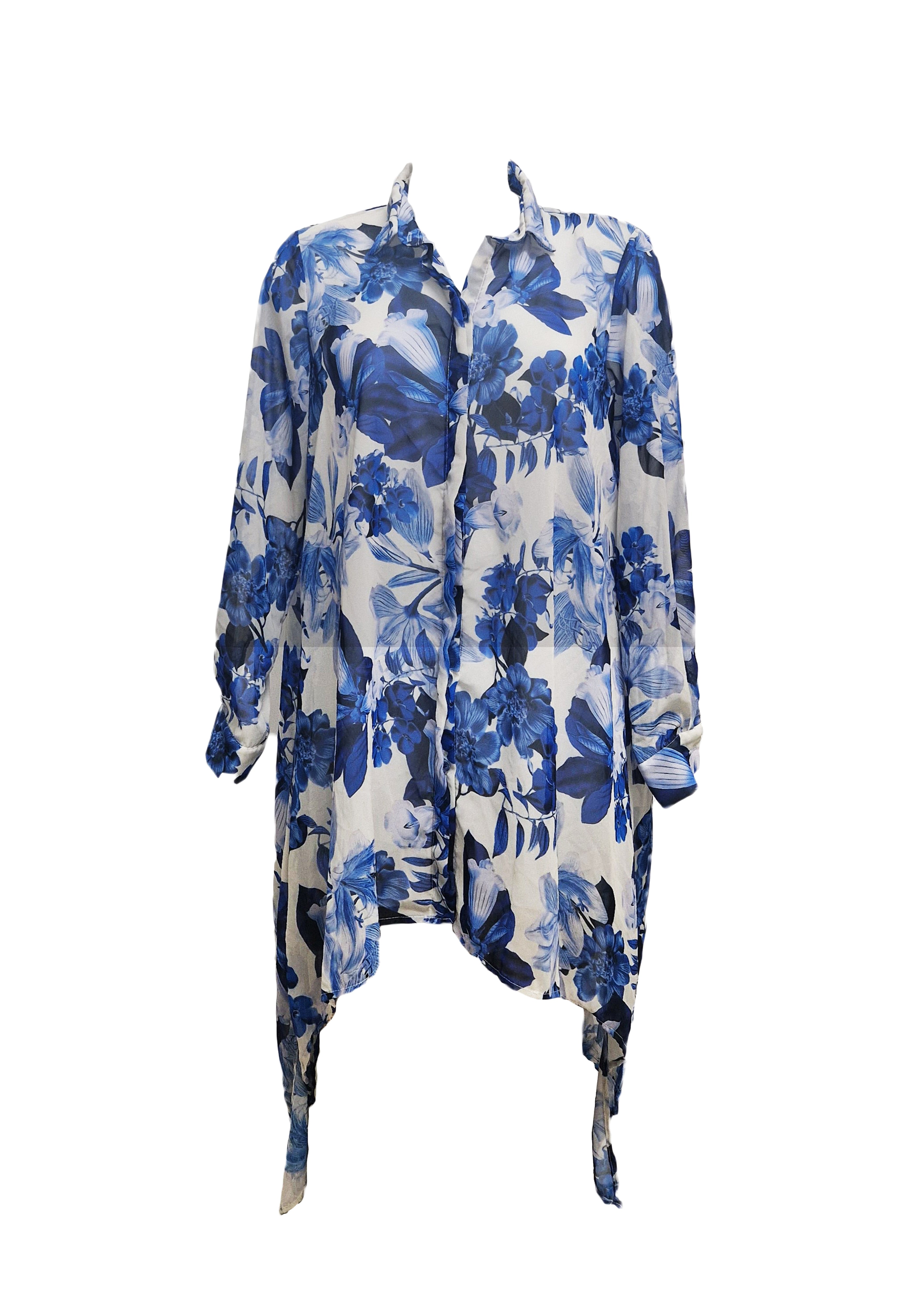 Nancy Beach Shirt - Royal-Blue Flowers