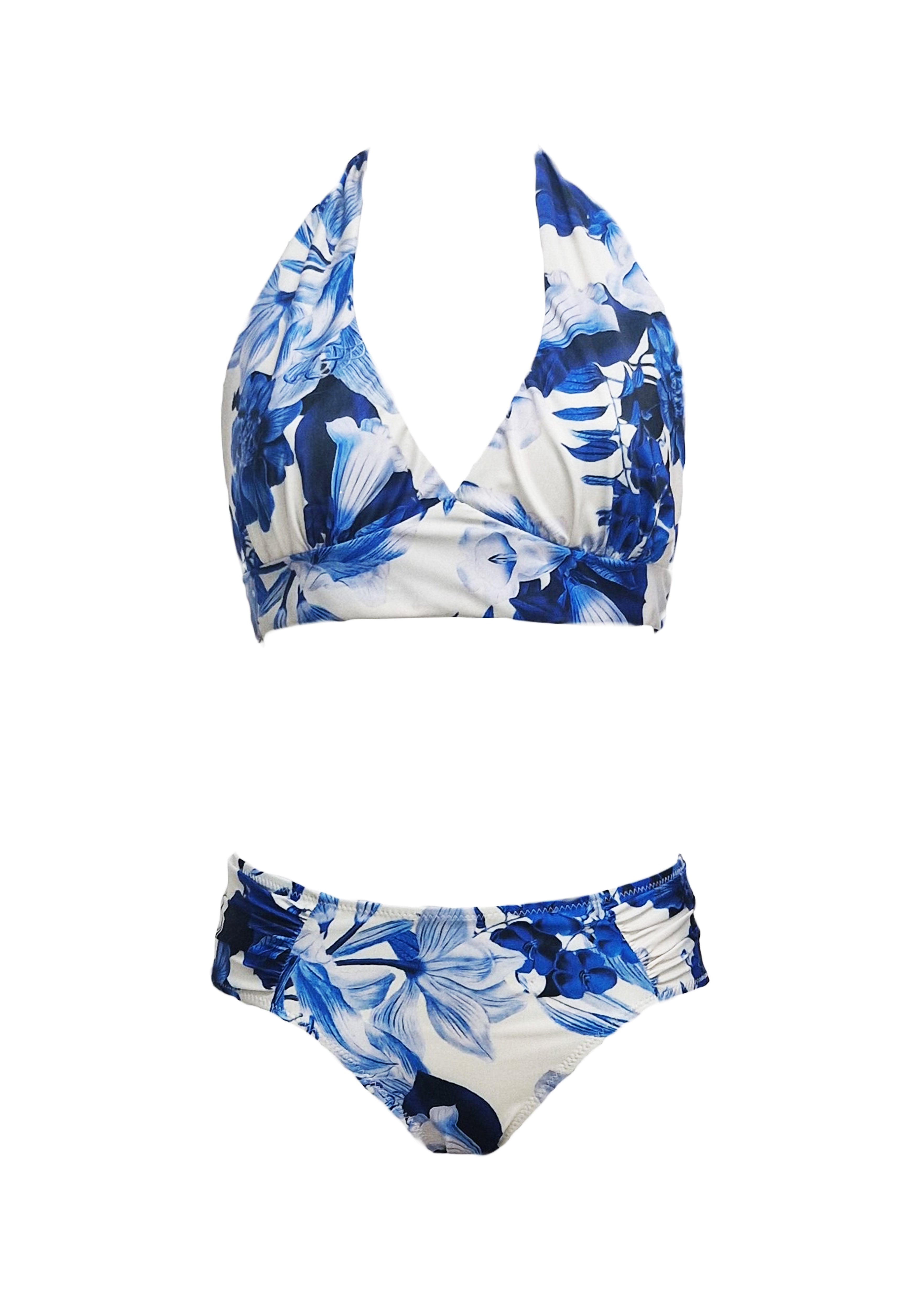 Rosa Bikini - Royal-Blue Flowers & Blue Straps