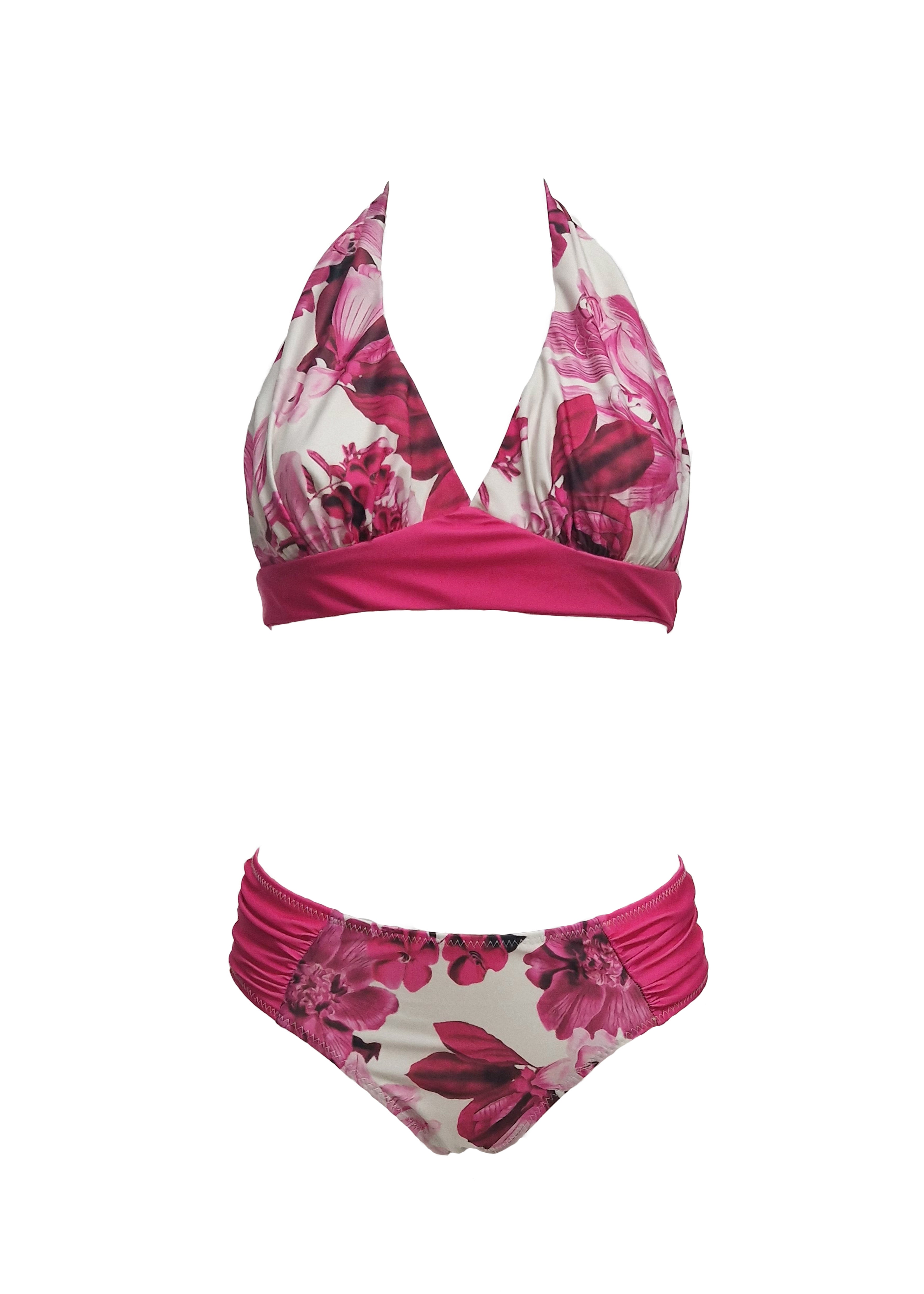 Rosa Bikini - Royal-Fuchsia Flowers & Fuchsia Straps