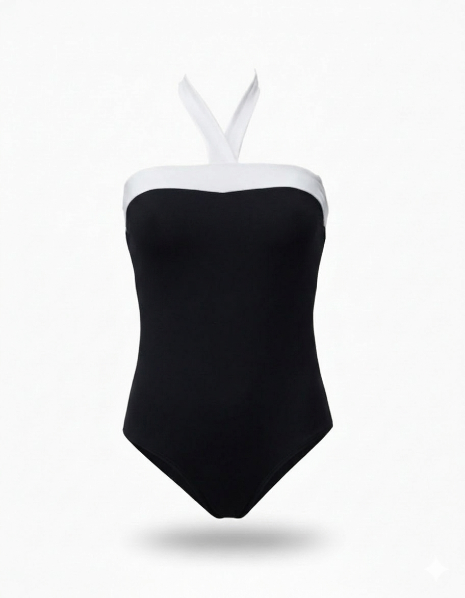 Evelyn One piece - Black Abyss & White Straps