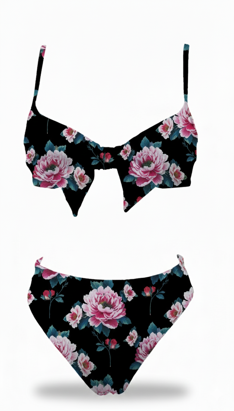 Diana Bikini - Pink Roses on Black