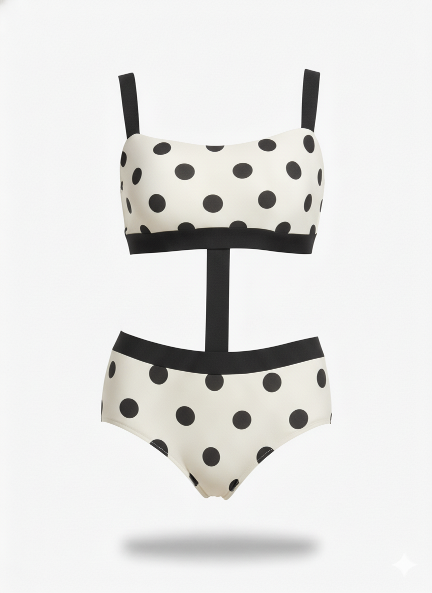 Joan One piece - Black Large Polka Dots on Ecru