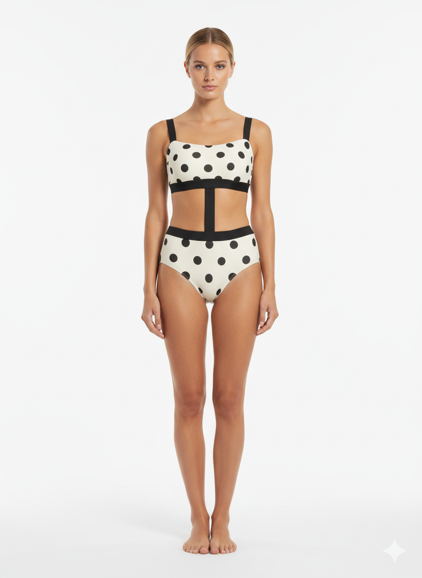 Joan One piece - Black Large Polka Dots on Ecru