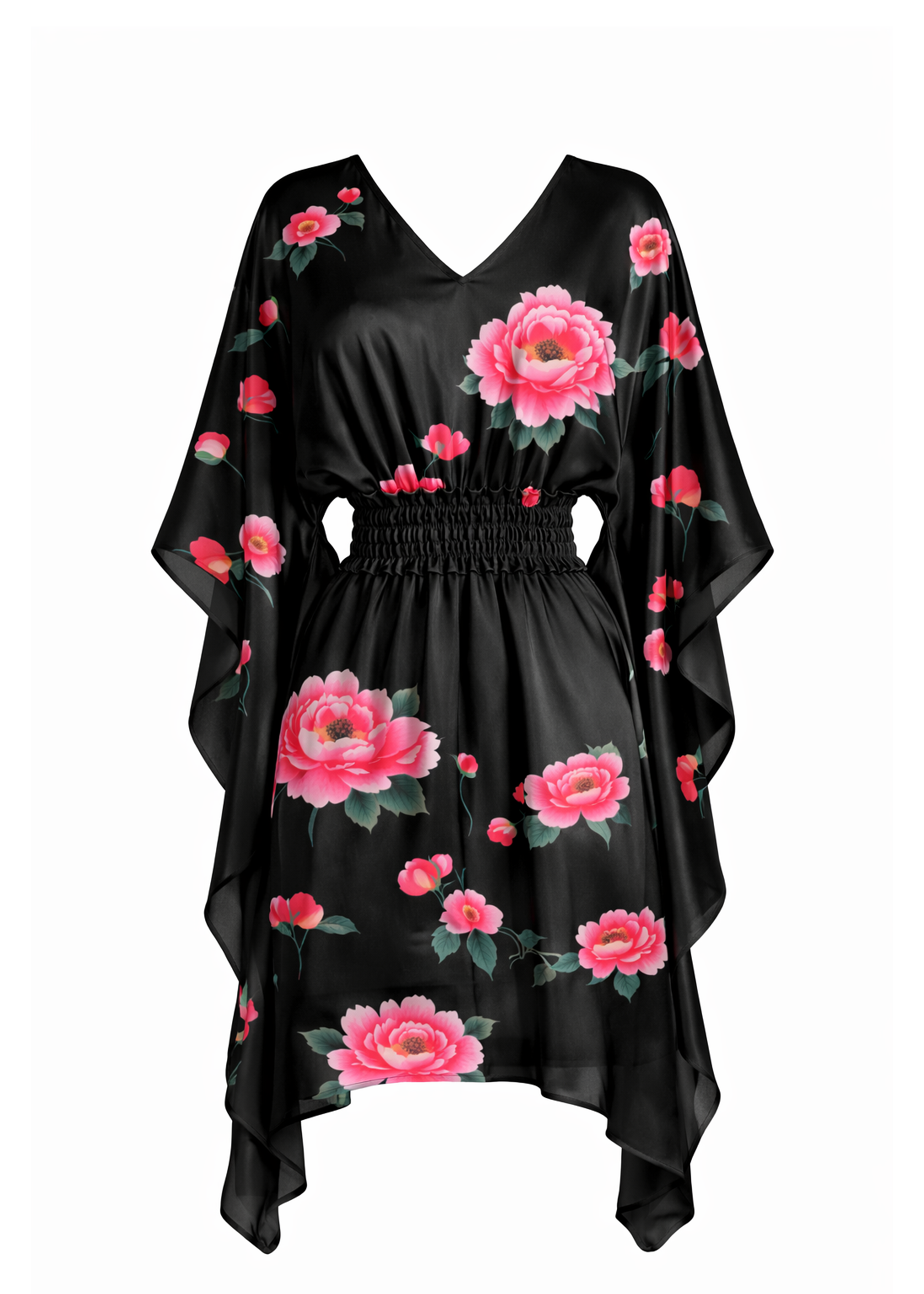 Amalia Resort Kaftan - Pink Roses on Black