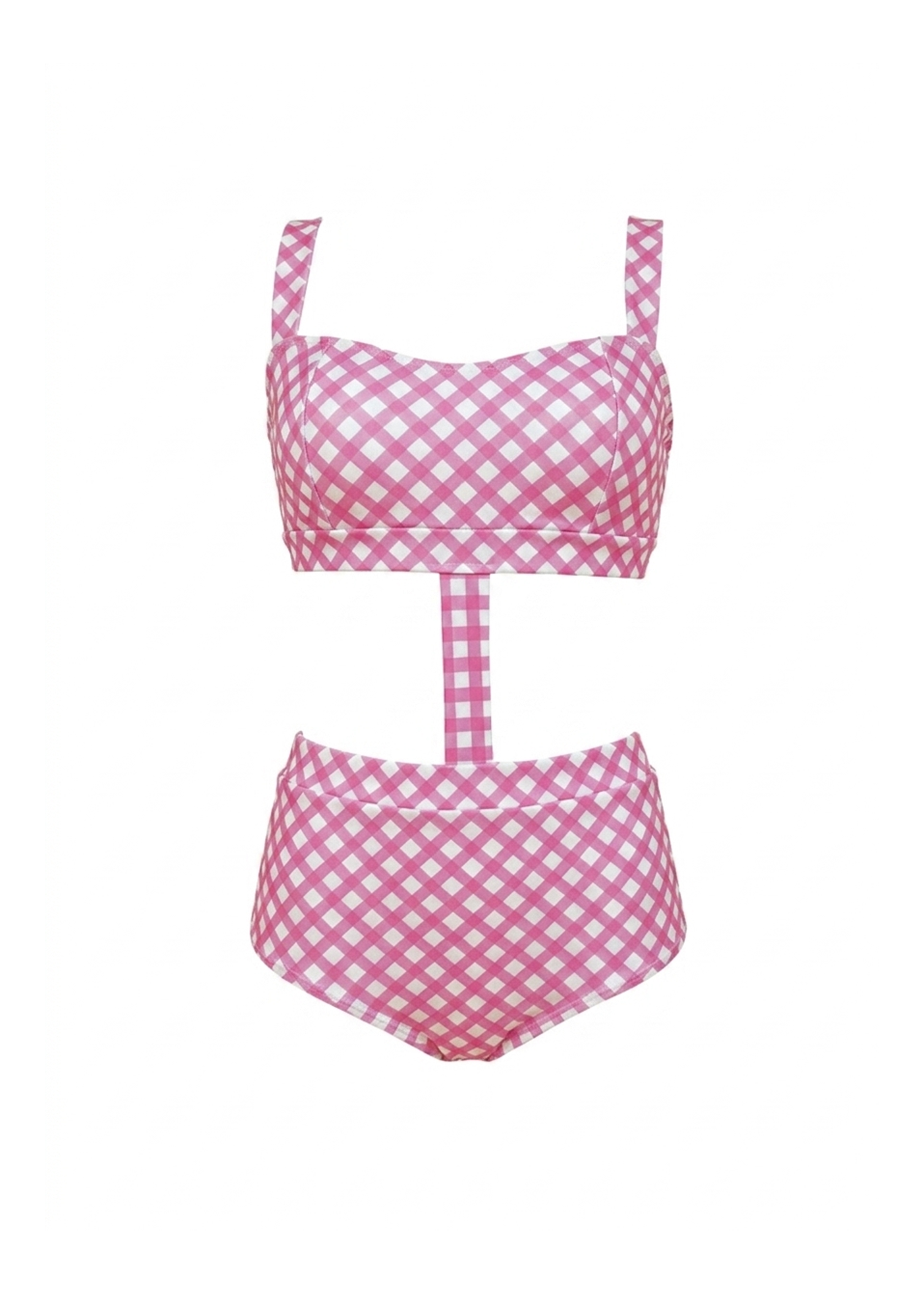 Joan Einteiler - Fuchsia kariert mit weißen Trägern