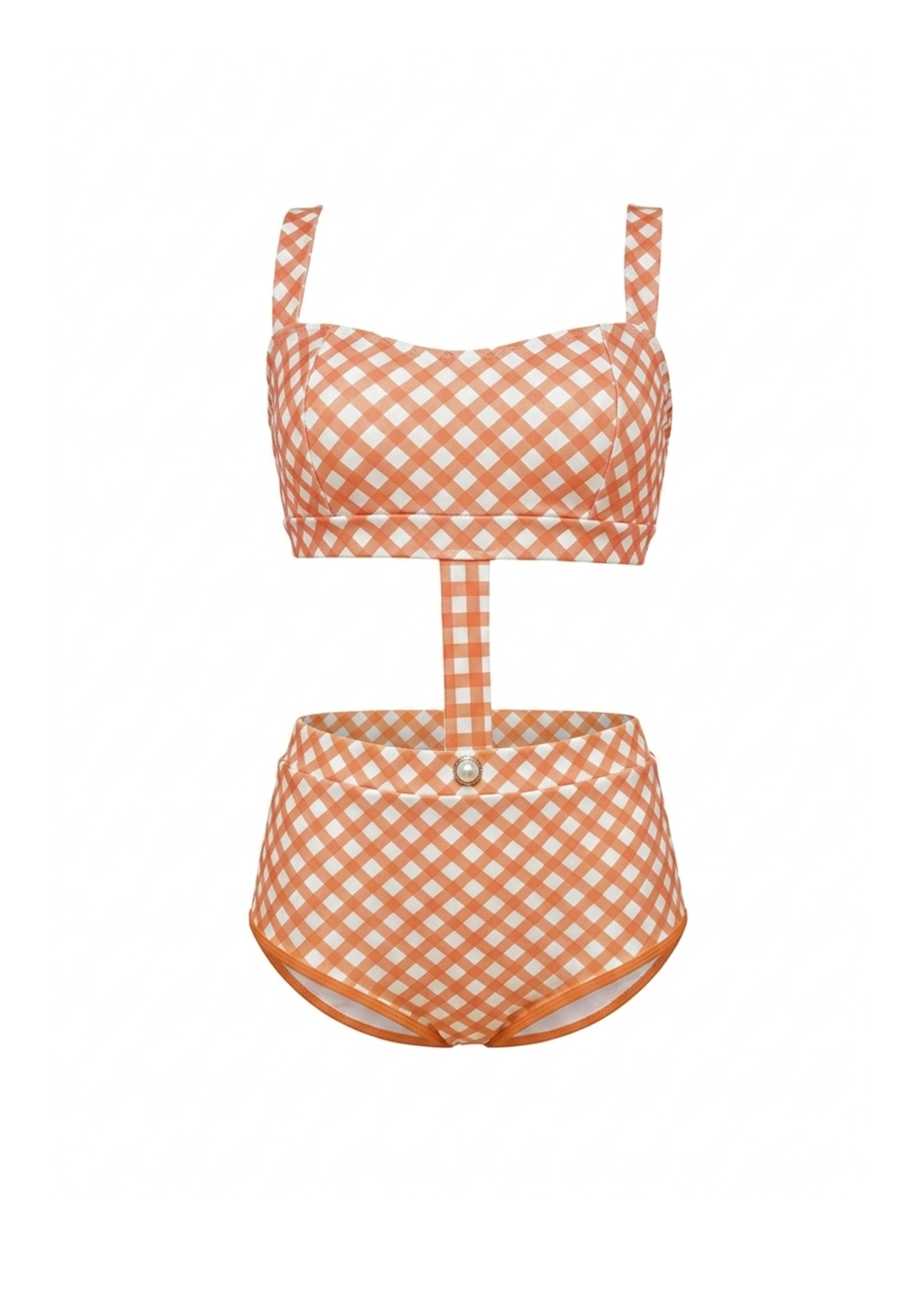 Joan One piece- Orange Plaid with White Straps