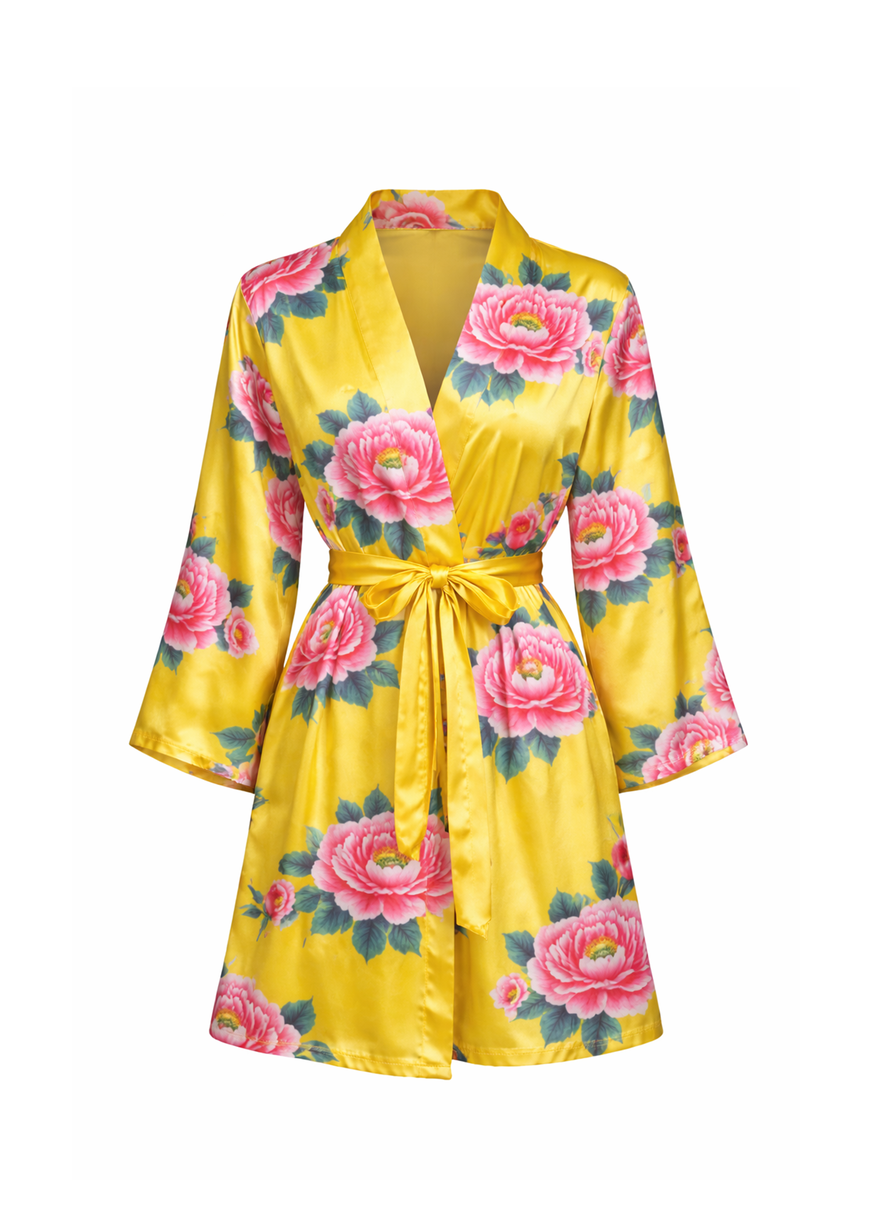 Kelly Resort Robe - Pink Roses on Yellow
