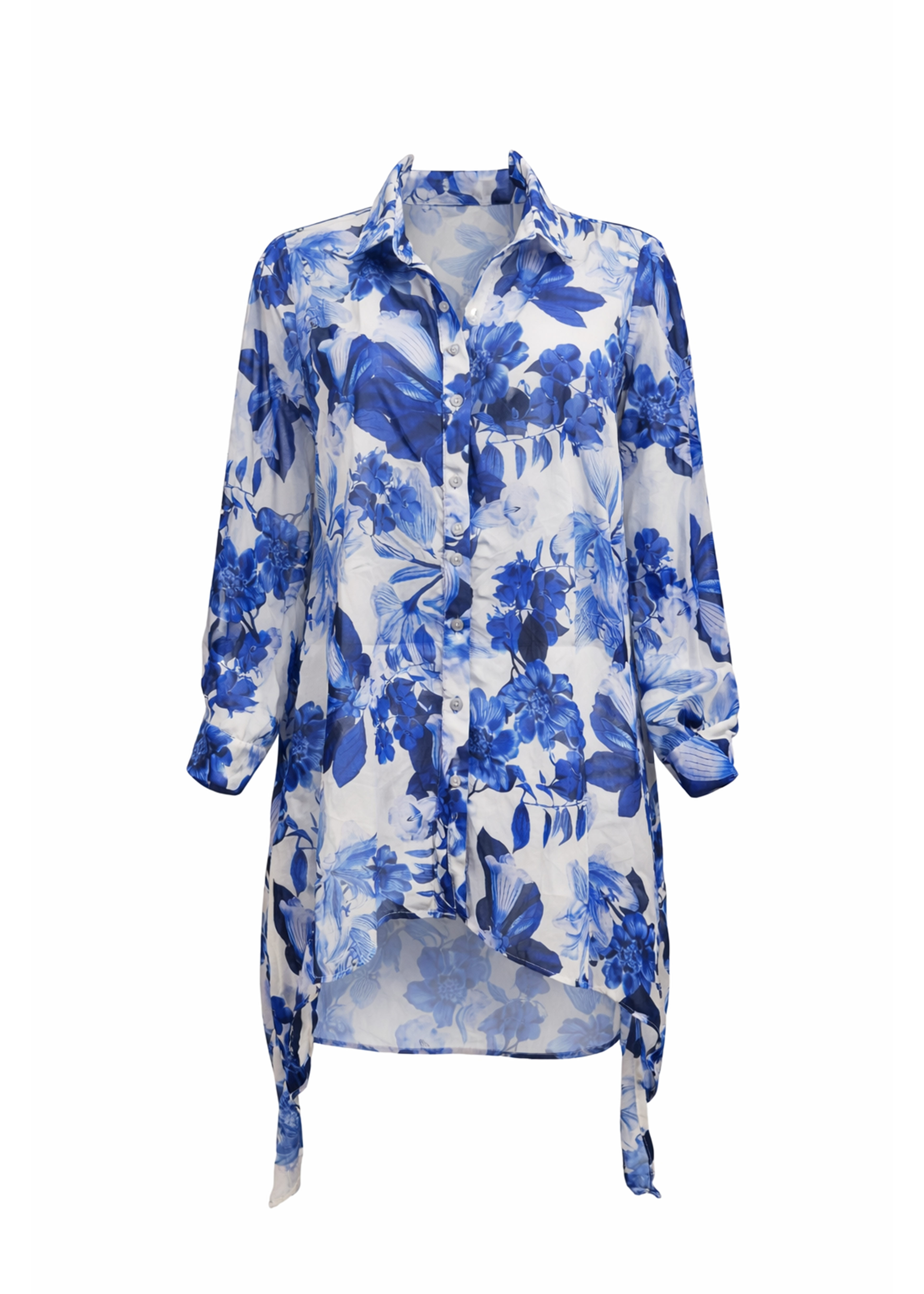 Nancy Beach Shirt - Royal-Blue Flowers