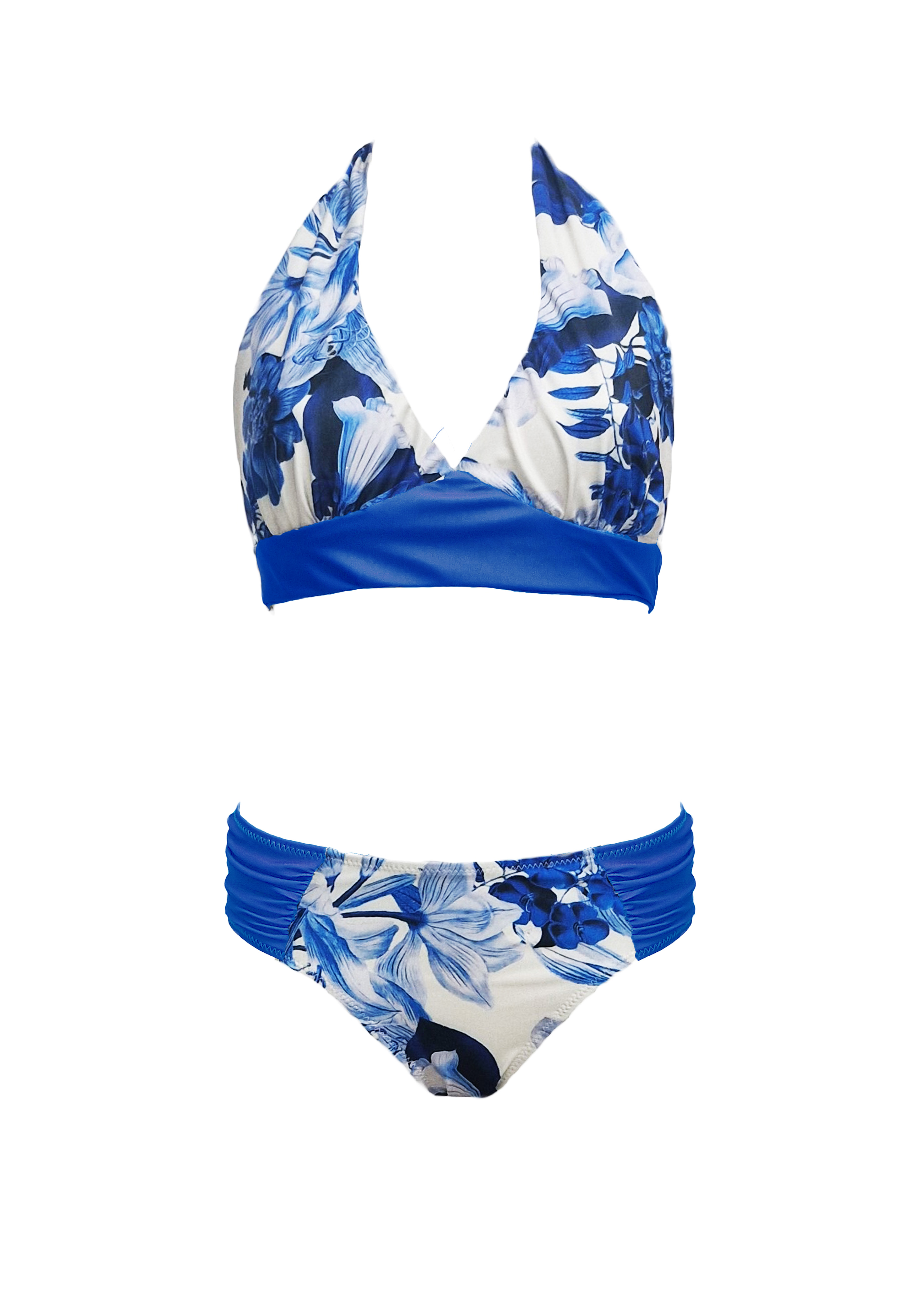 Rosa Bikini - Royal-Blue Flowers & Blue Straps - Set