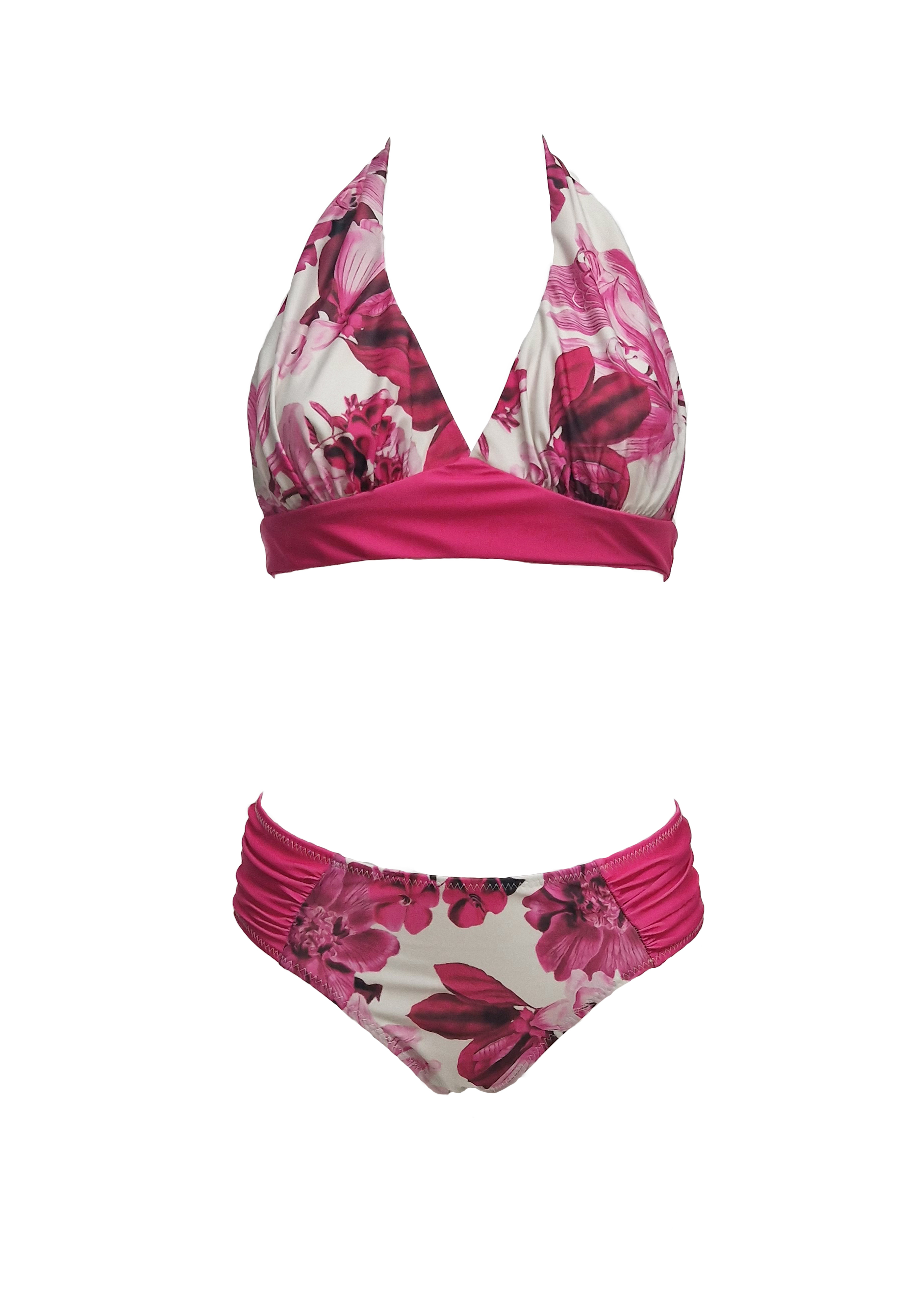 Rosa Bikini - Royal-Fuchsia Flowers & Fuchsia Straps - Set
