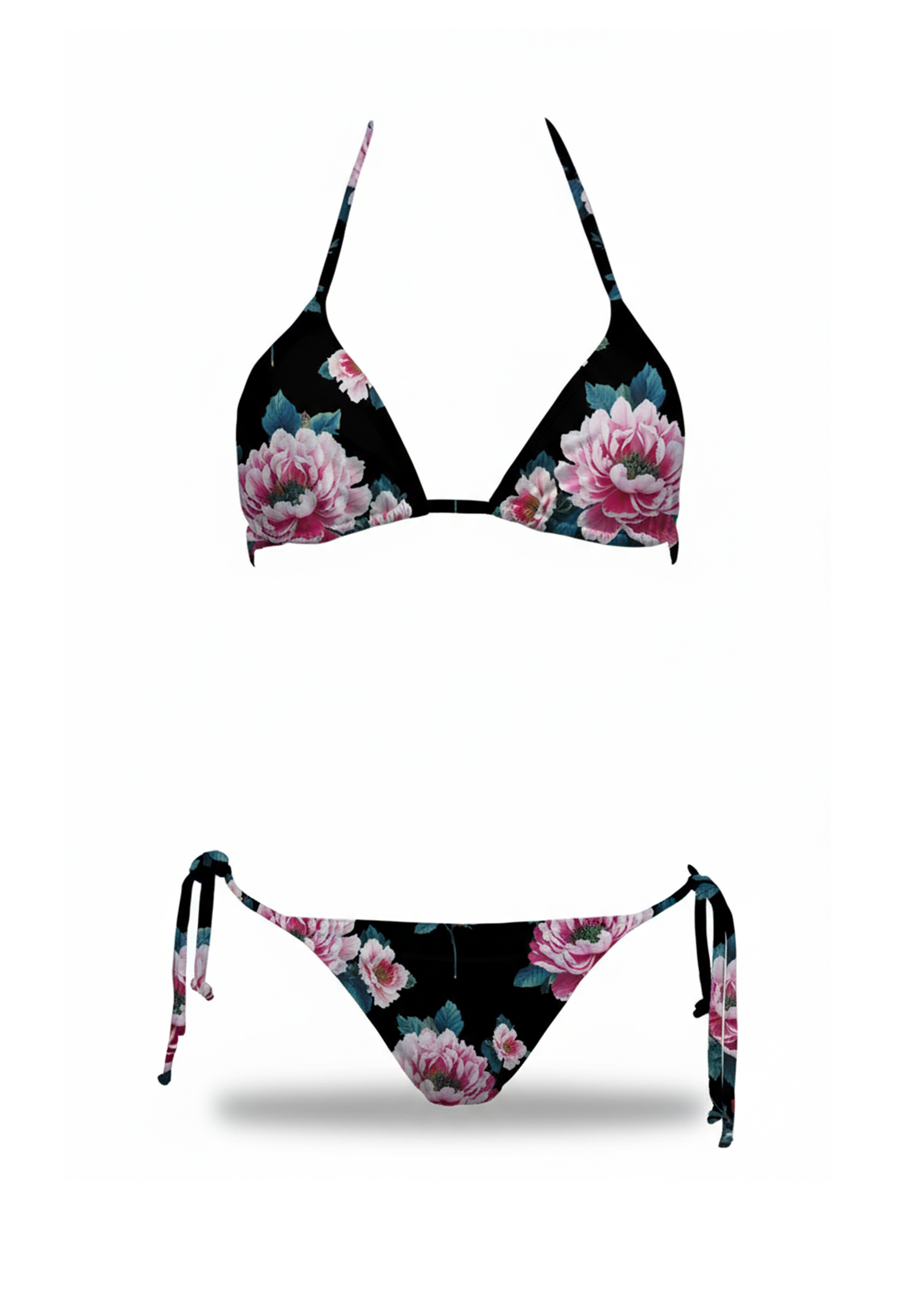 Brigitte Bikini - Pink Roses on Black - Set