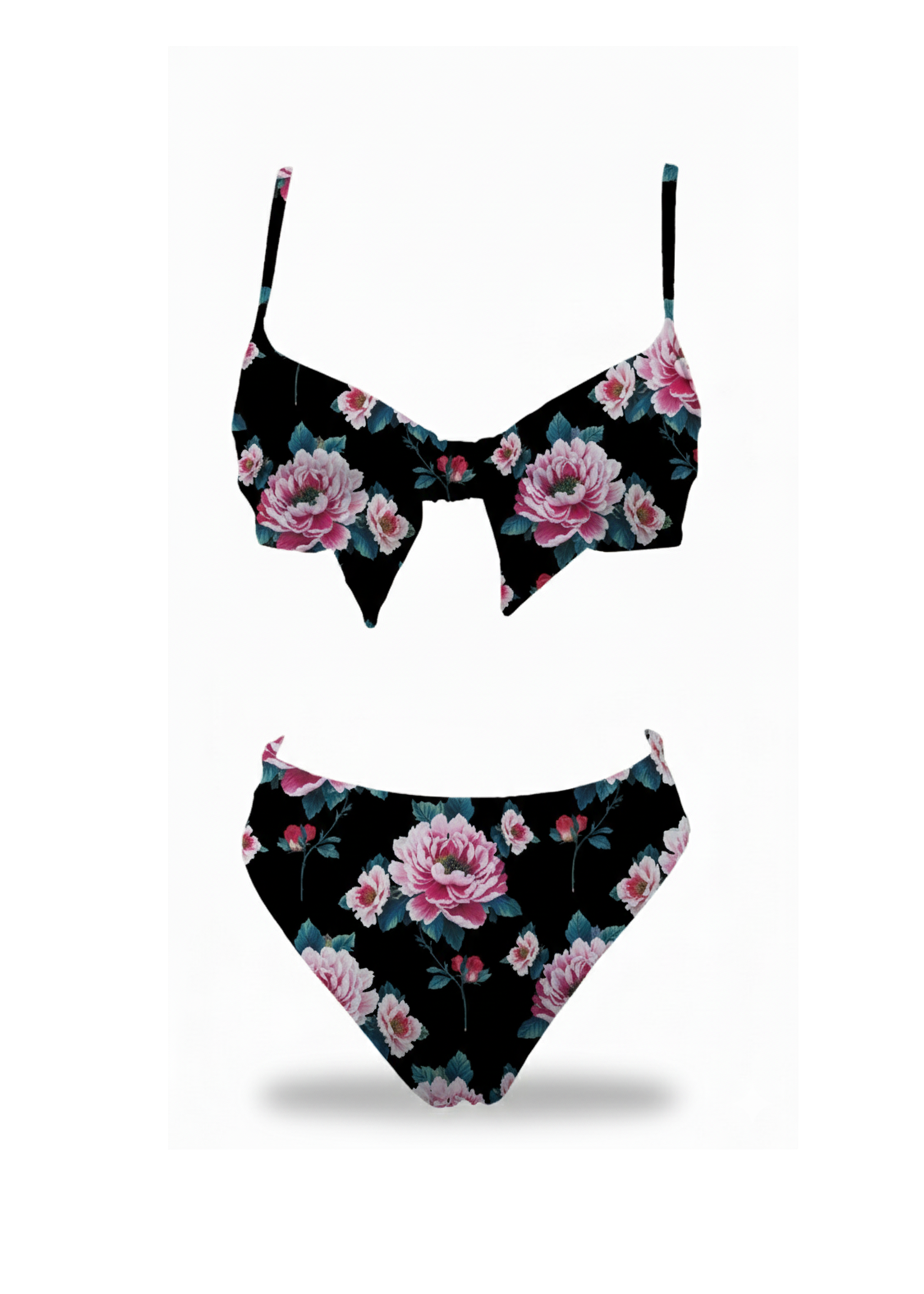 Diana Bikini - Pink Roses on Black