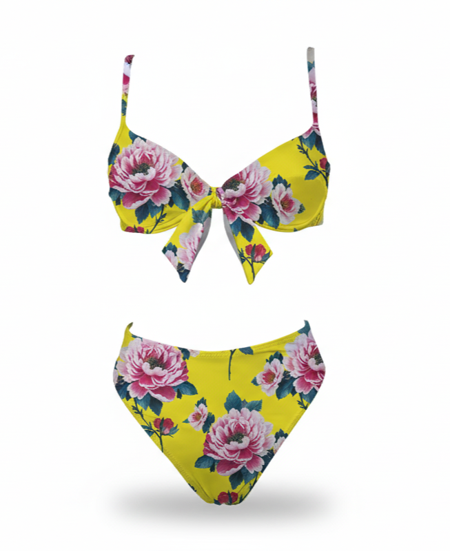 Diana Bikini - Pink Roses on Yellow