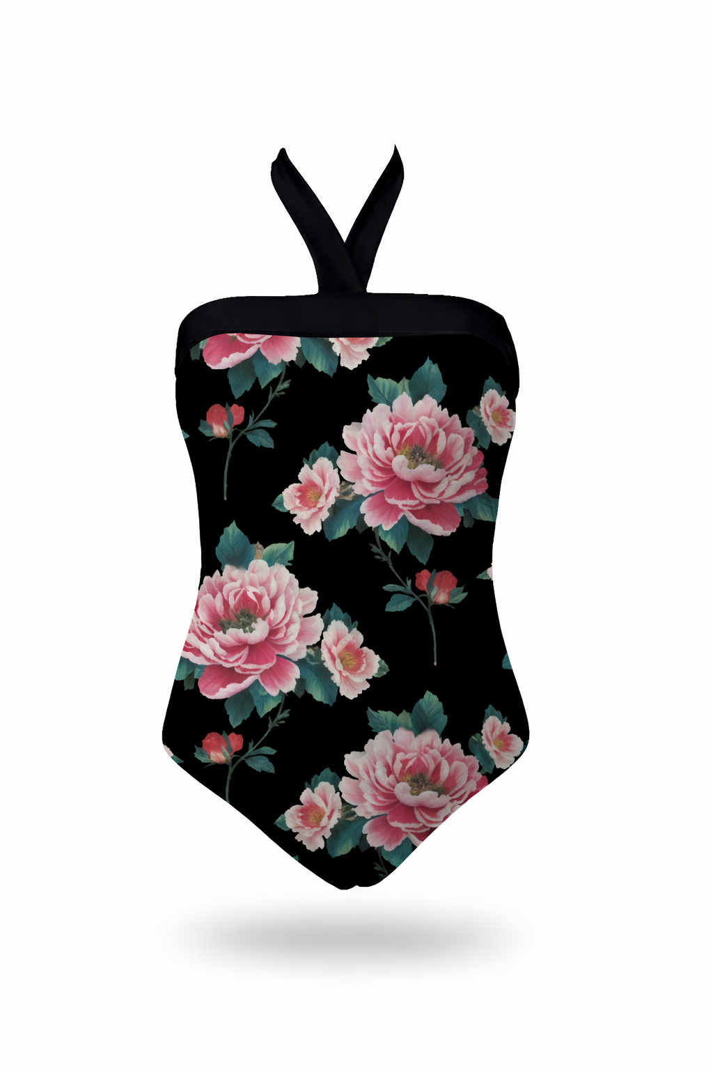 Evelyn One piece - Pink Roses on Black